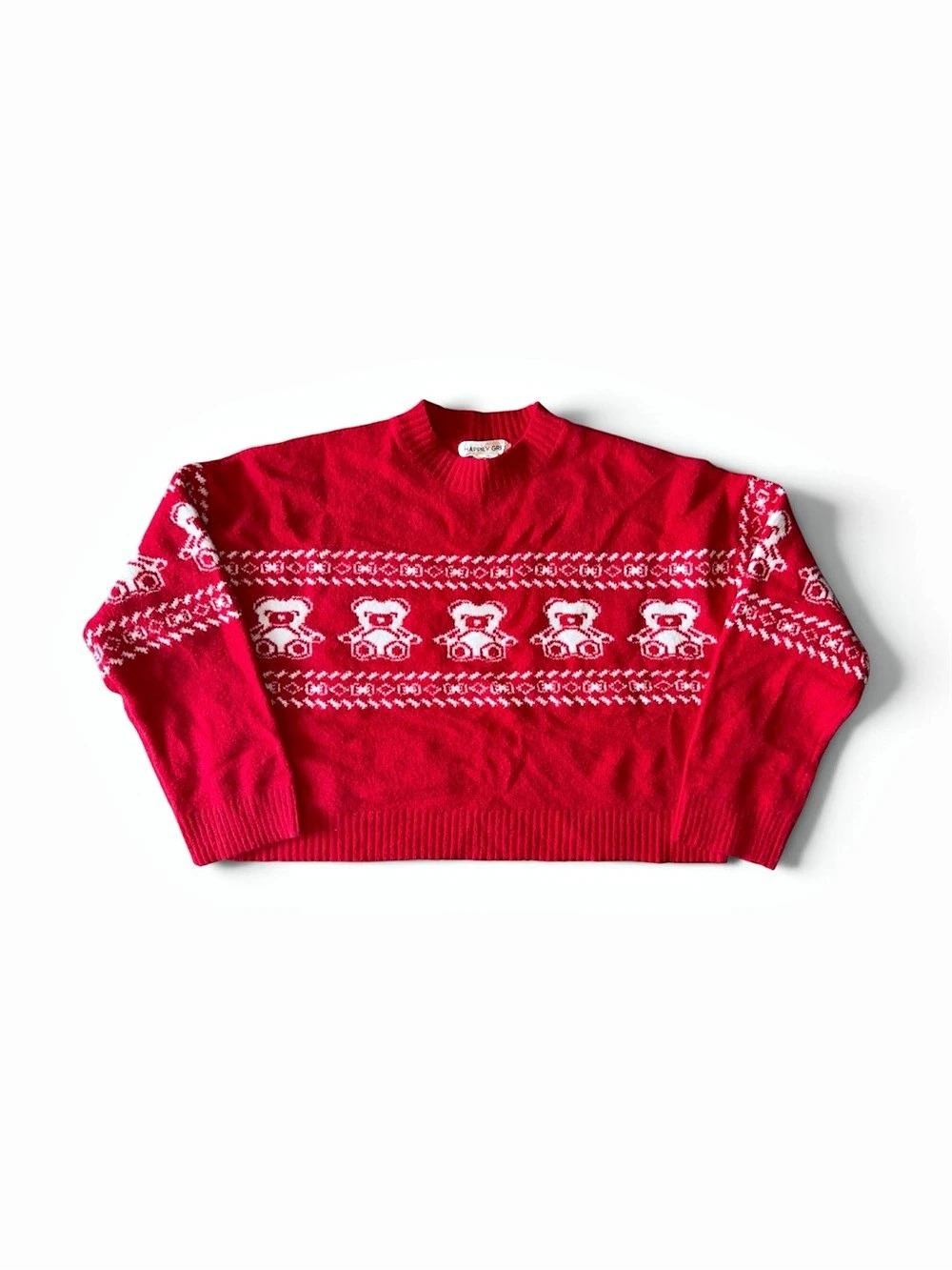 Happily Grey Red & White Teddy Bear Sweater Size XS